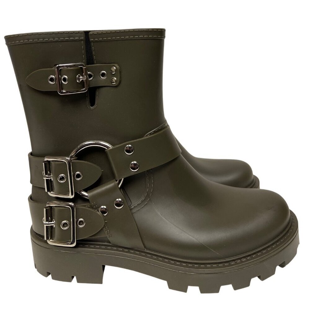 Jeffrey Campbell Boots Dripz Women's Size 9 Grey Moto Rain Ankle Buckle Harness
